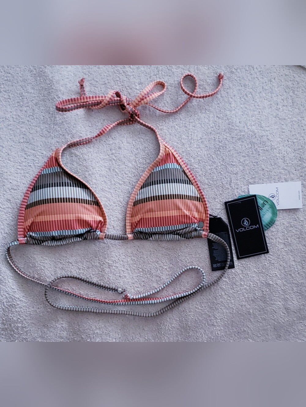 Volcom Multicolored Striped Triangle Bikini Top
